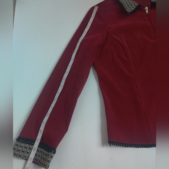 Taylor G Vintage Deep Red zip up Jacket lace detail accents business casual (S) - Picture 9 of 10